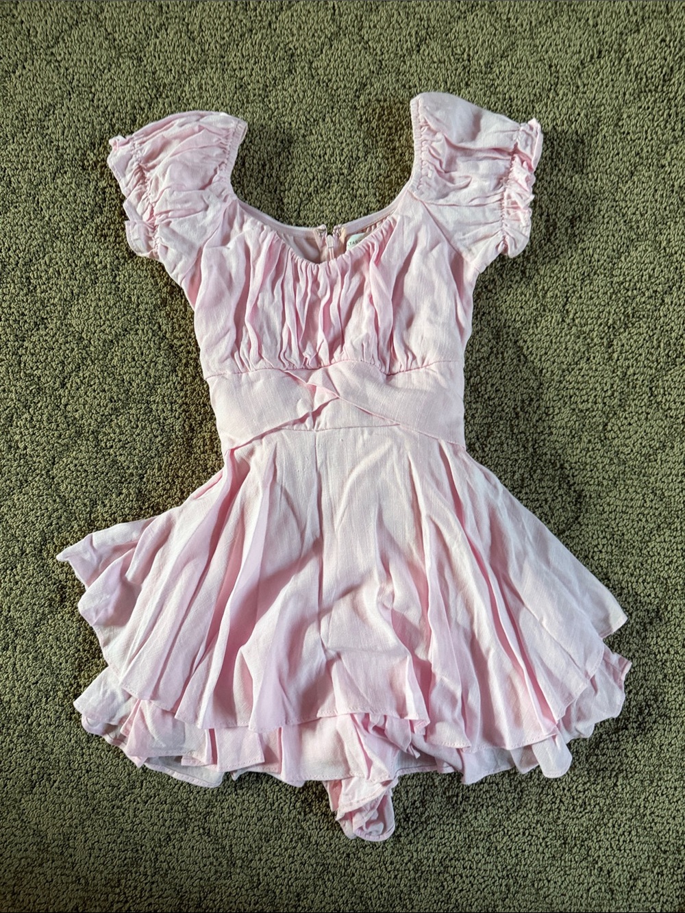 Altar'd State Pale Pink Ruffled Cap-Sleeve Romper